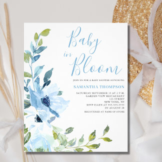Budget Baby in Bloom Blue Floral Shower Uitnodigin Flyer