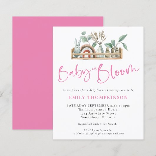 Budget Baby in Bloom Boho Baby roze douche (Voorkant / Achterkant)