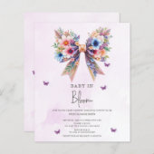 Budget Baby in Bloom Bow Girl Baby shower Uitnodig (Voorkant / Achterkant)