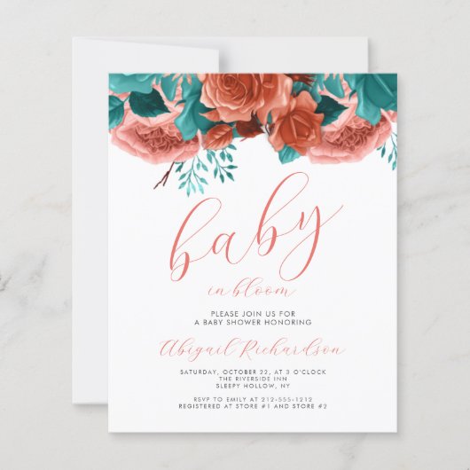 Budget Baby in Bloom Coral Blauwgroen Floral Baby  (Voorkant)