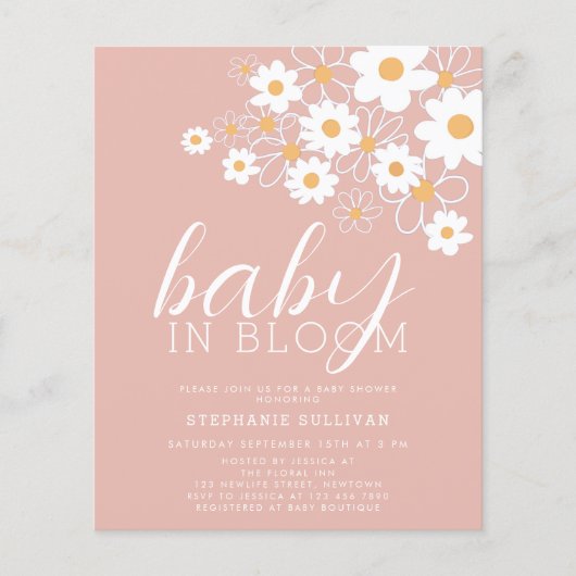 Budget Baby in Bloom Daisy Pink Baby shower Invite (Voorkant)