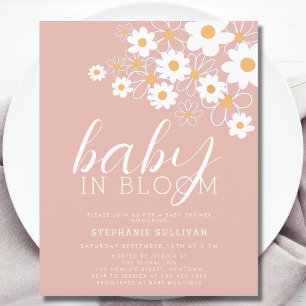 Budget Baby in Bloom Daisy Pink Baby shower Invite