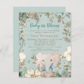 Budget Baby in Bloom Elephant Baby shower nodigt u (Voorkant / Achterkant)