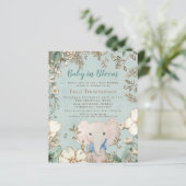 Budget Baby in Bloom Elephant Baby shower nodigt u (Staand voorkant)