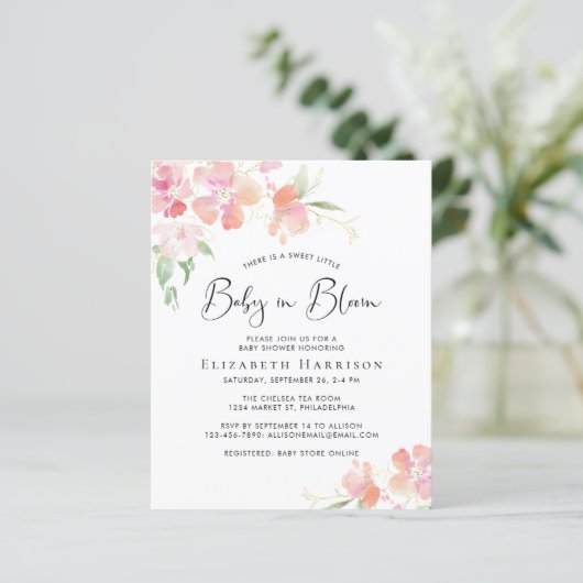 Budget Baby in Bloom Floral Shower Invitation (Staand voorkant)