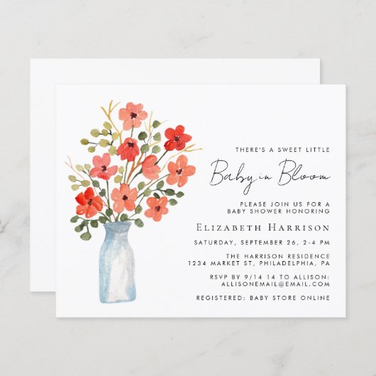 Budget Baby in Bloom Floral Shower Invitation (Voorkant / Achterkant)