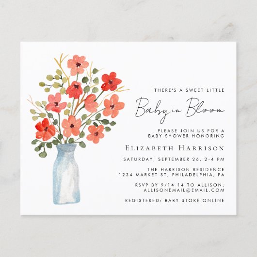 Budget Baby in Bloom Floral Shower Invitation (Voorkant)