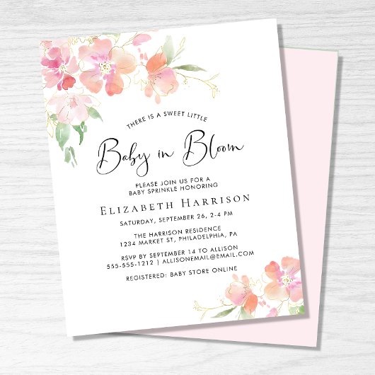 Budget Baby in Bloom Floral Sprinkle Uitnodiging