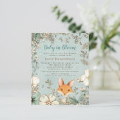 Budget Baby in Bloom Fox Boy Baby shower nodigt ui (Staand voorkant)