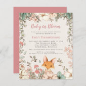 Budget Baby in Bloom Fox Girl Baby shower nodigt u (Voorkant / Achterkant)