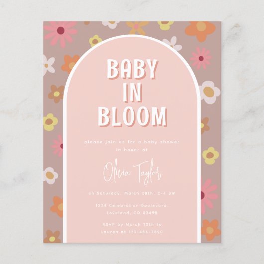 Budget Baby in Bloom Girl Baby shower Uitnodiging (Voorkant)
