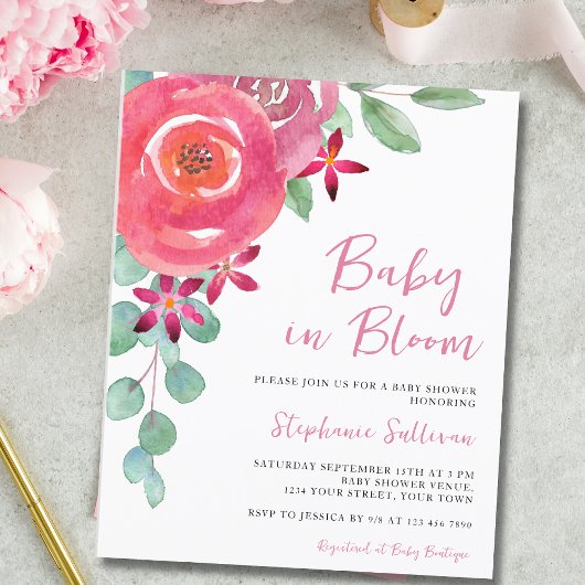 Budget Baby in Bloom Girl's Baby shower Invitation