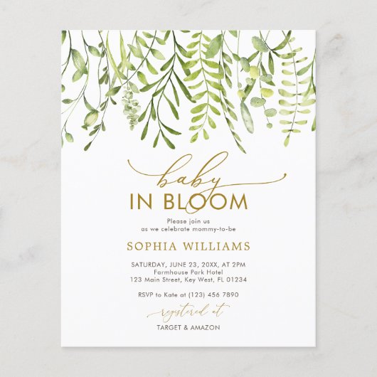 Budget Baby in Bloom Green Baby shower Invitation (Voorkant)