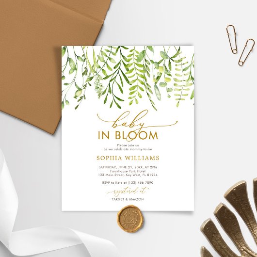 Budget Baby in Bloom Green Baby shower Invitation