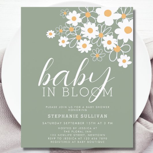 Budget Baby in Bloom Groen Baby shower Uitnodigen