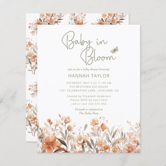 Budget Baby in Bloom Meisje Boho Baby shower Uitno (Voorkant / Achterkant)