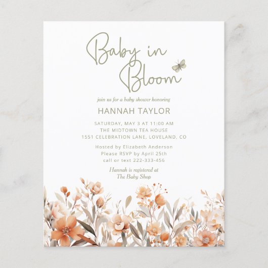 Budget Baby in Bloom Meisje Boho Baby shower Uitno (Voorkant)