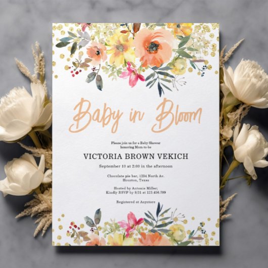 Budget Baby in Bloom Oranje Baby shower Uitnodigin