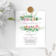 Budget Baby in Bloom Paarse Roos Shower Invitation