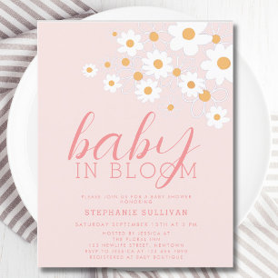 Budget Baby in Bloom Pink Daisy Baby shower Invite