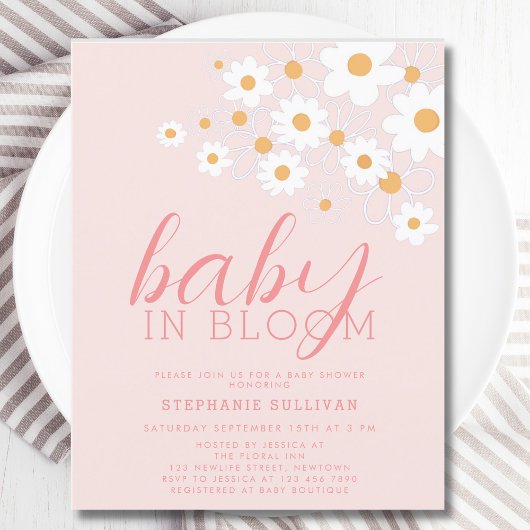 Budget Baby in Bloom Pink Daisy Baby shower Invite