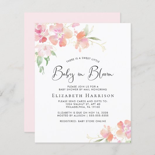 Budget Baby in Bloom Pink Floral Shower by Mail (Voorkant / Achterkant)