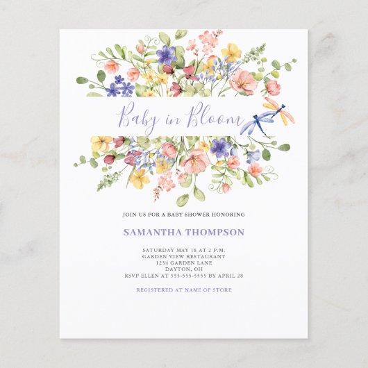 Budget Baby in Bloom Pink Floral Shower Uitnodigin Flyer (Voorkant)