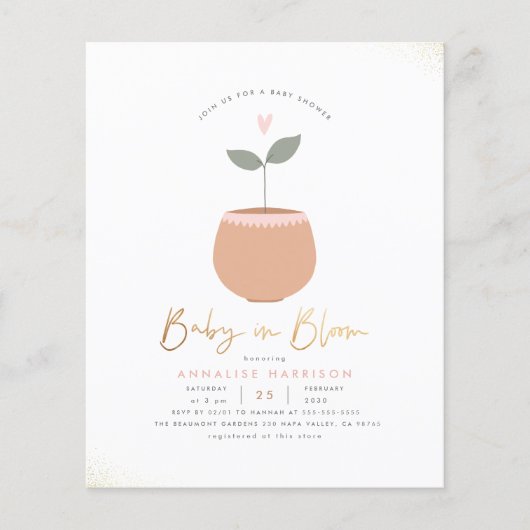 Budget Baby in Bloom Plant Pot Gold Baby shower (Voorkant)