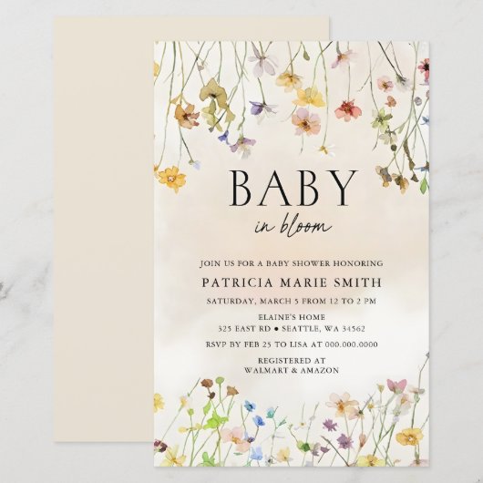 Budget Baby in Bloom Wildflower Baby shower Uitnod (Voorkant / Achterkant)