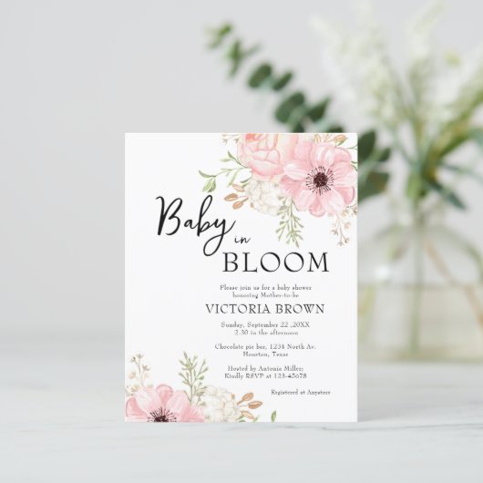 Budget Baby in de uitnodiging van het Baby shower  (Staand voorkant)