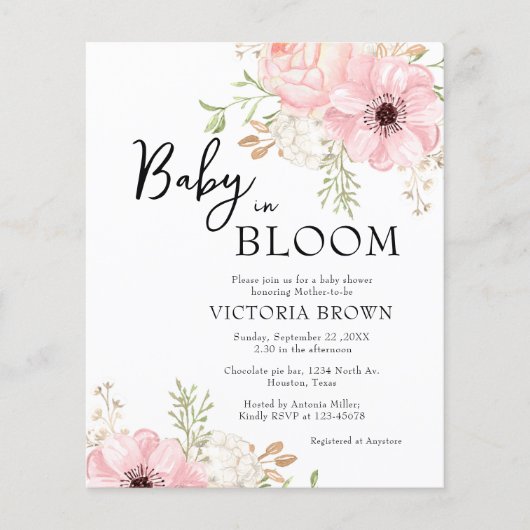 Budget Baby in de uitnodiging van het Baby shower  (Voorkant)