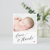 Budget baby shower bedankt fotokaart (Staand voorkant)