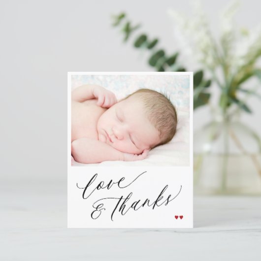 Budget baby shower bedankt fotokaart (Staand voorkant)