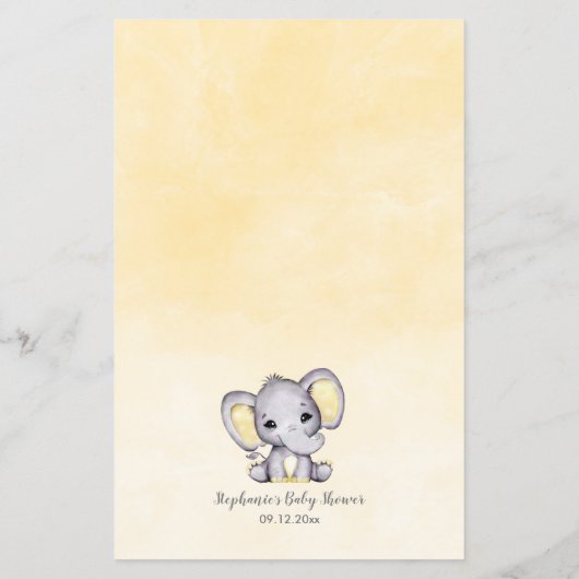 Budget Baby shower Bingo Yellow Elephant Game (Achterkant)