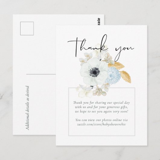 BUDGET Baby Shower Blauwe Anemoon Briefkaart (Voorkant / Achterkant)