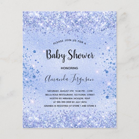 Budget Baby shower blue glitter boy-uitnodiging (Voorkant)