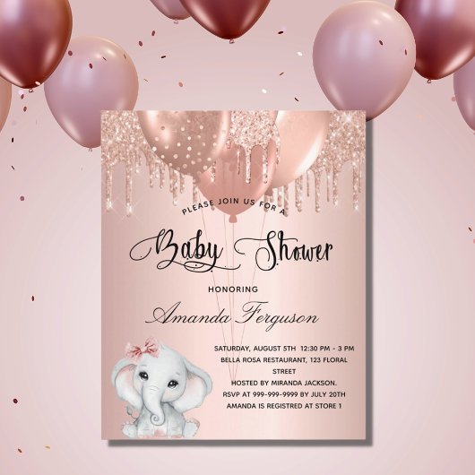 Budget Baby Shower blush rose elephant girl