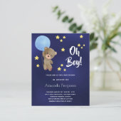 Budget Baby shower boy teddy heeft blauwe uitnodig (Staand voorkant)