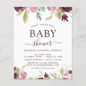 Budget Baby shower Burgundy Waterverf Floral (Voorkant)