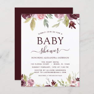 Budget Baby shower Burgundy Waterverf Floral
