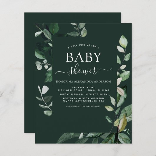 Budget Baby shower Emerald Green Botanical (Voorkant / Achterkant)
