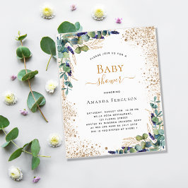 Budget Baby shower Eucalyptus glitter-uitnodiging
