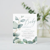 Budget baby shower eucalyptus groen uitnodiging (Staand voorkant)