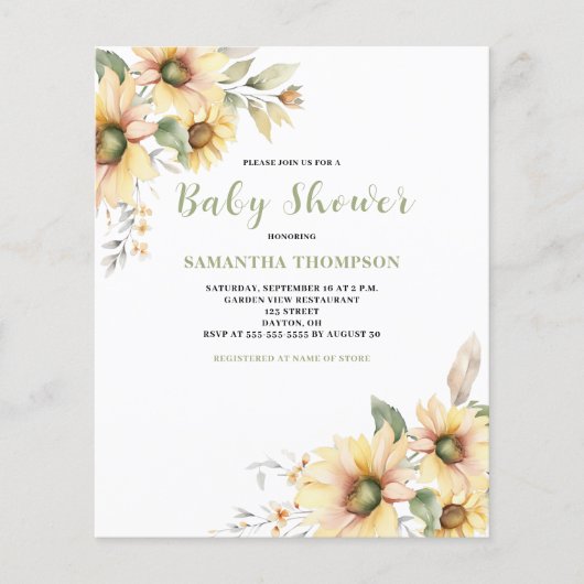 Budget Baby shower Floral Botanical Invitation Flyer (Voorkant)