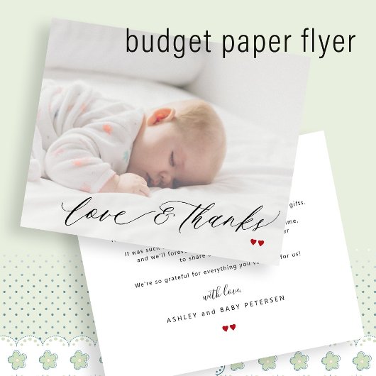 Budget baby shower foto eenvoudig bedankt flyer