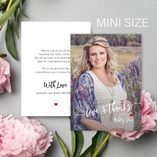 Budget baby shower foto modern script dank u notitiekaartje