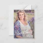 Budget baby shower foto modern script dank u notitiekaartje (Voorkant)