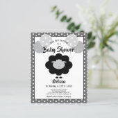 Budget Baby shower Fun Black White Lamb Uitnodigin (Staand voorkant)