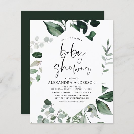 Budget Baby shower Greenery Botanical (Voorkant / Achterkant)