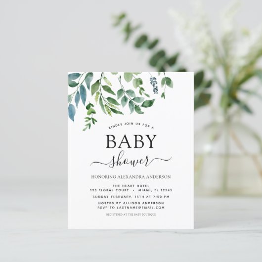 Budget Baby shower Greenery Botanical Invitation (Staand voorkant)